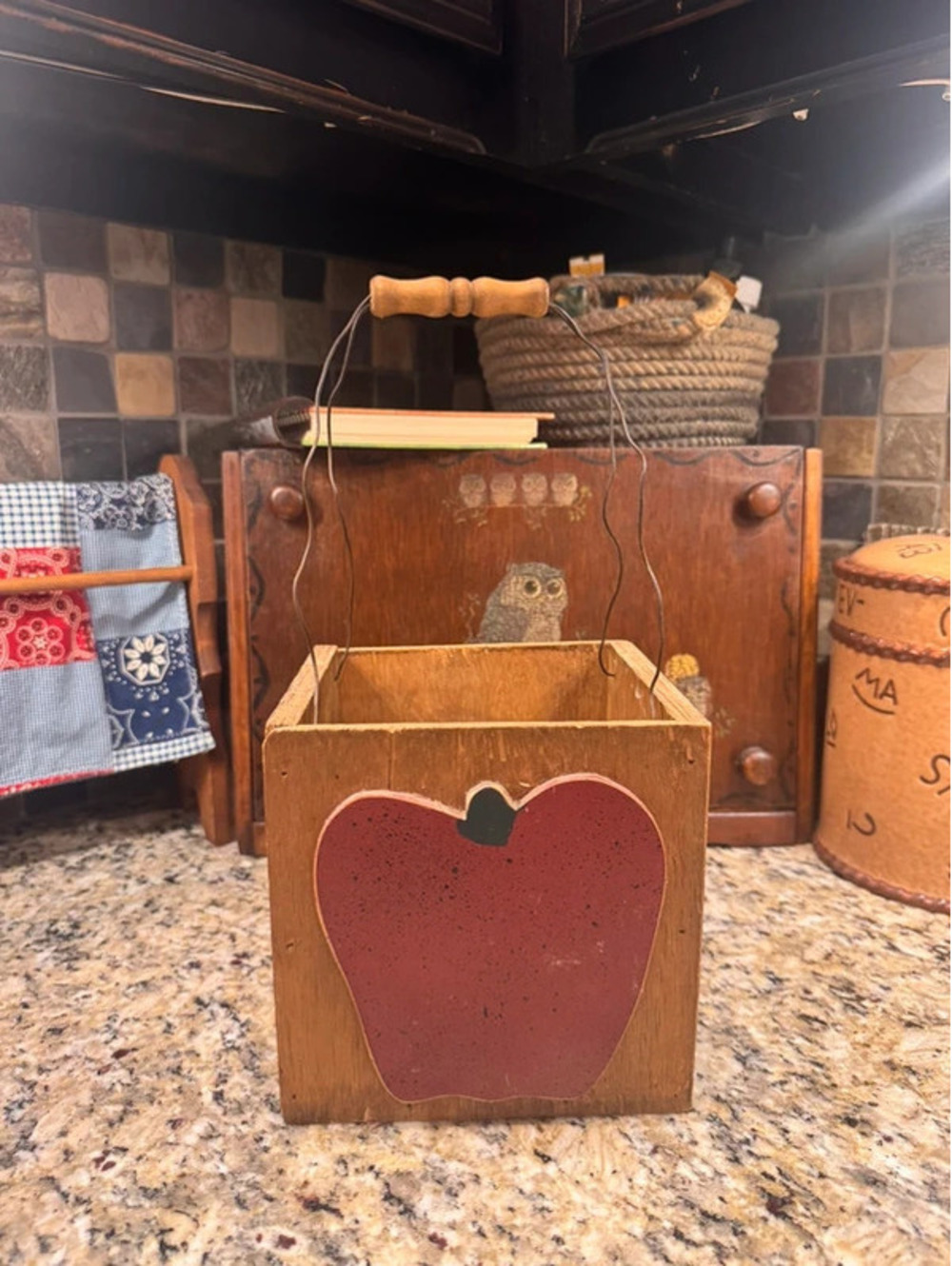 Vintage wooden container with apple